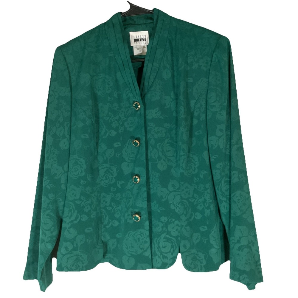 Vintage Leslie Fay Womens Size 10P Pleated Skirt & Jacket Suit Set Green F99